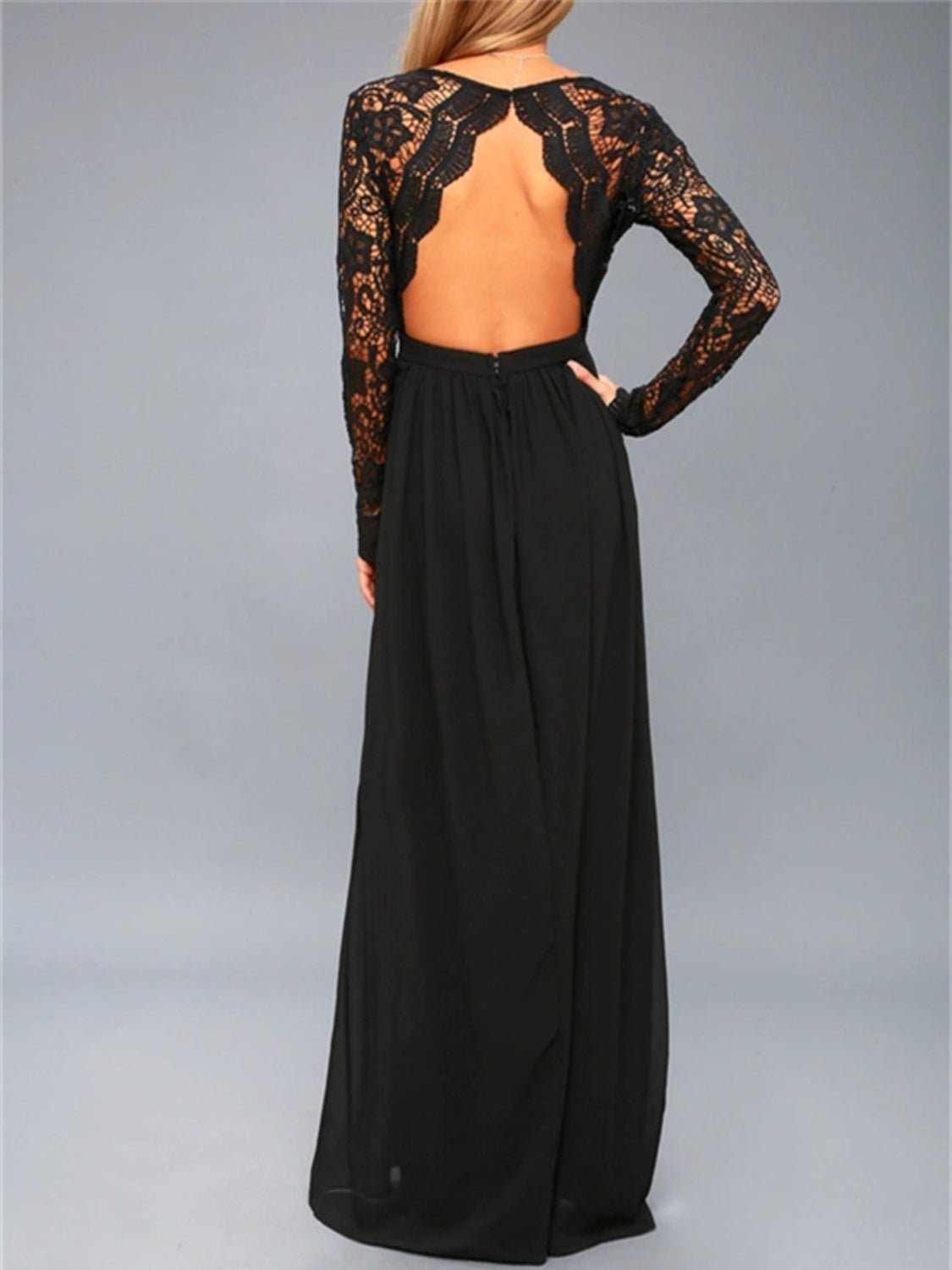 Lace Detail Backless Long Sleeve Maxi Dress - Mervyns