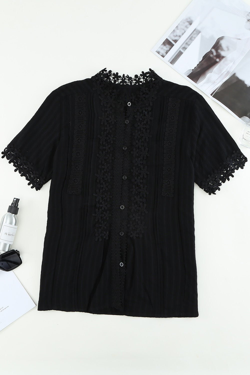 Lace Detail Button Up Short Sleeve Shirt - Mervyns