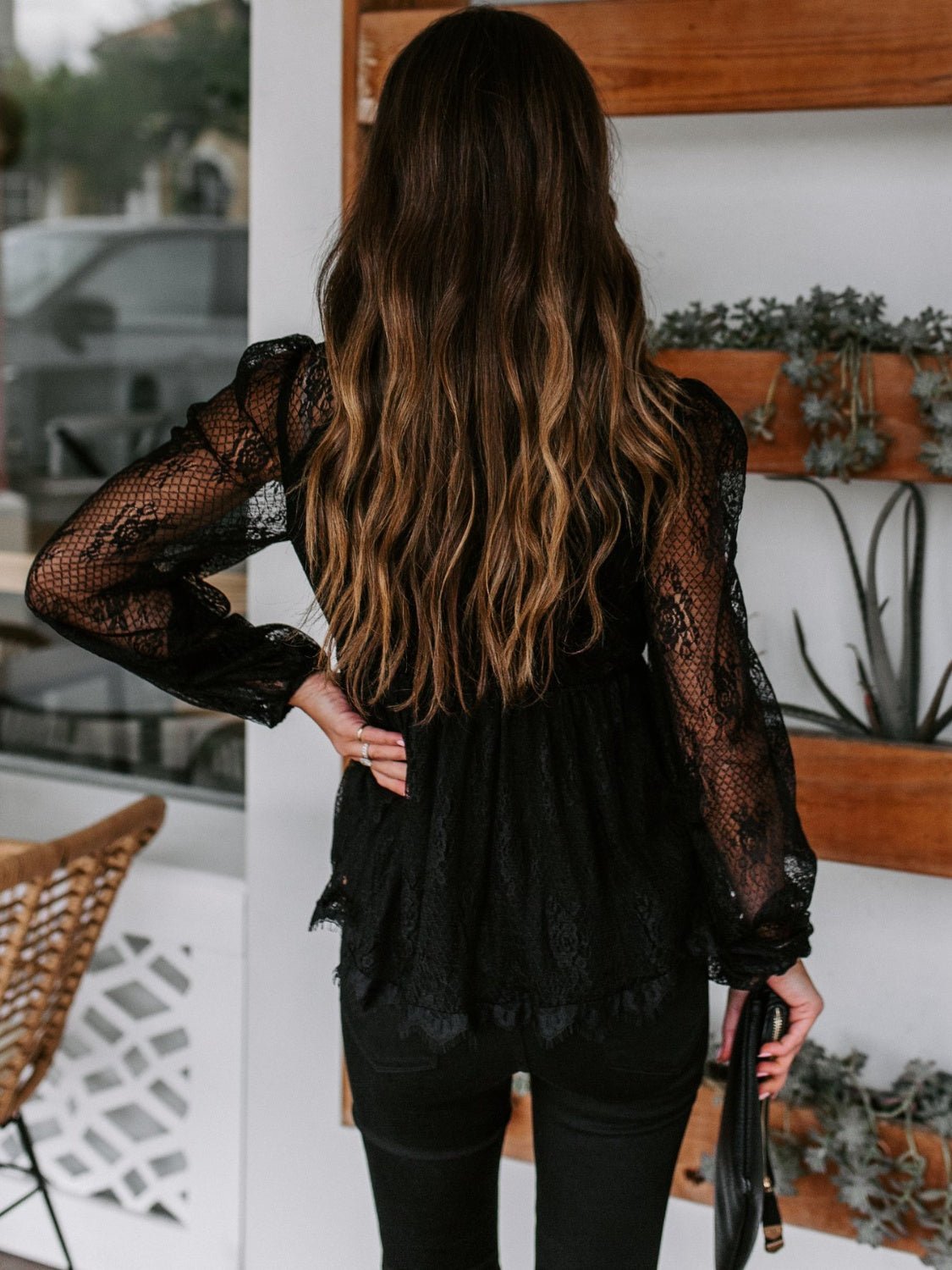 Lace Detail Plunge Long Sleeve Blouse - Mervyns