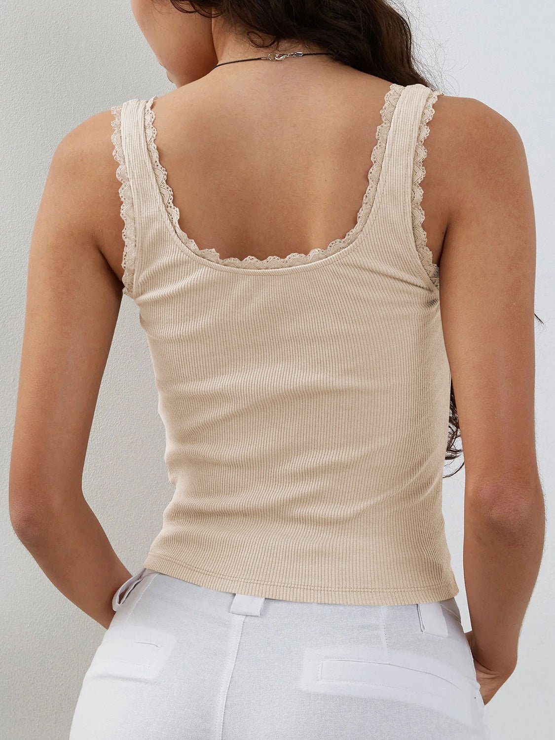 Lace Detail Square Neck Tank - Mervyns