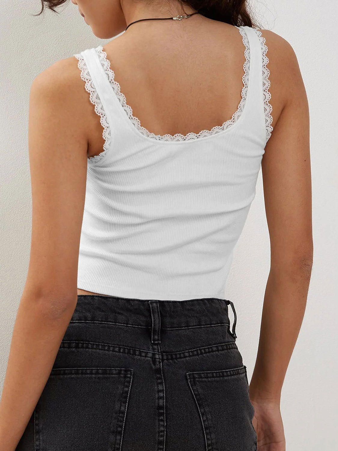 Lace Detail Square Neck Tank - Mervyns