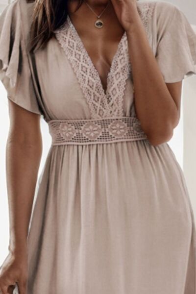 Lace Detail V - Neck Flutter Sleeve Dress - Mervyns