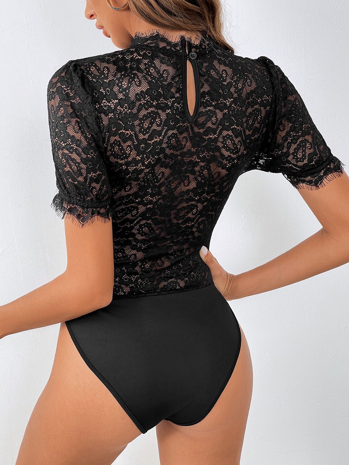 Lace Mock Neck Short Sleeve Bodysuit - Mervyns