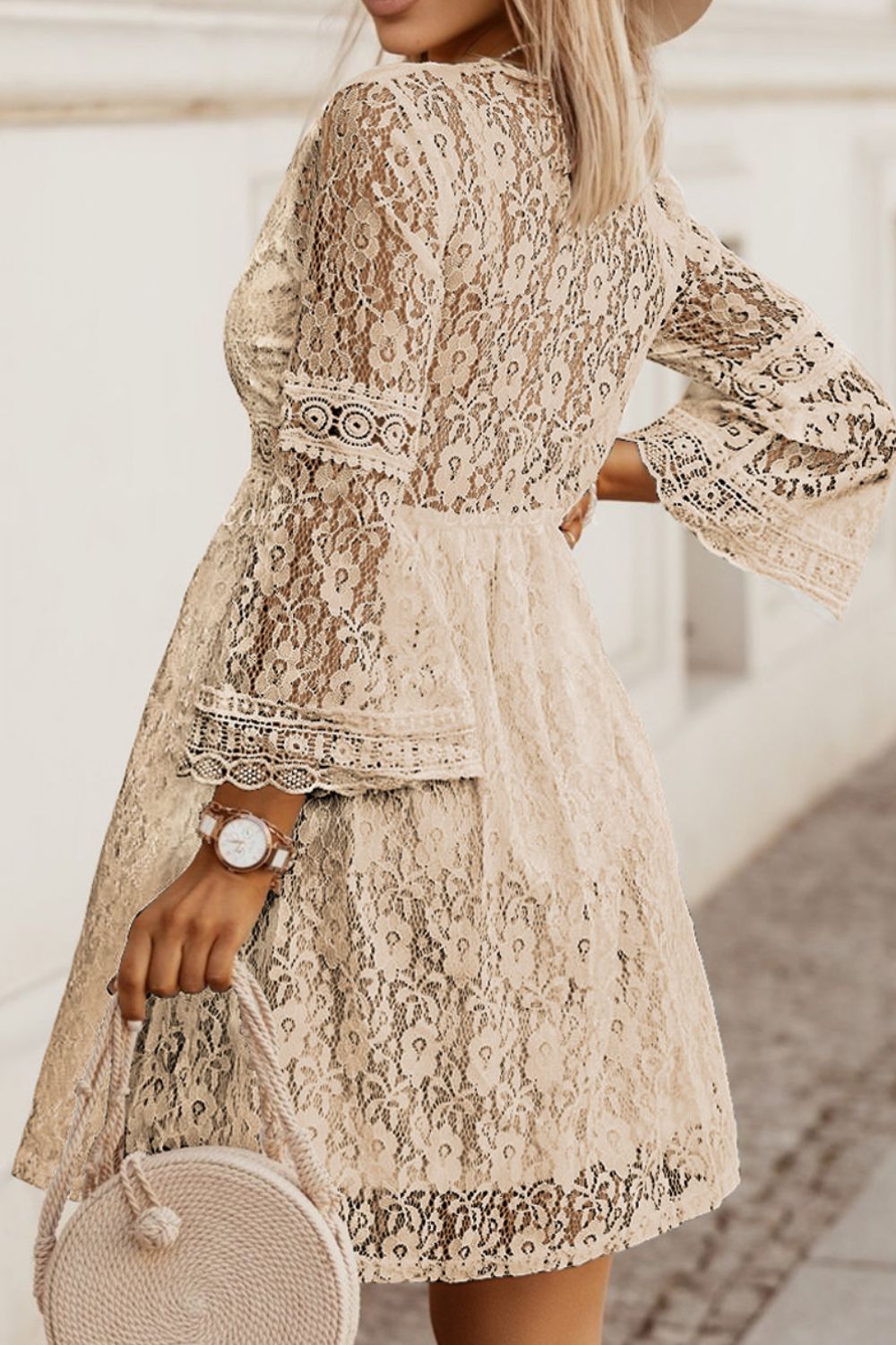 Lace V - Neck Three - Quarter Sleeve Dress - Mervyns