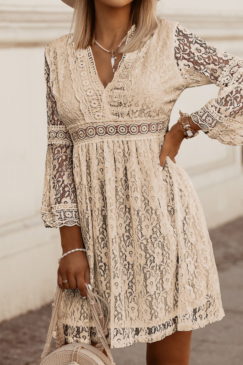 Lace V - Neck Three - Quarter Sleeve Dress - Mervyns