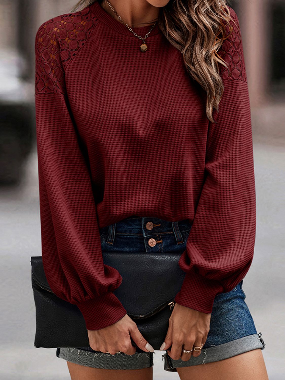 Lantern Sleeve Round Neck Blouse - Mervyns