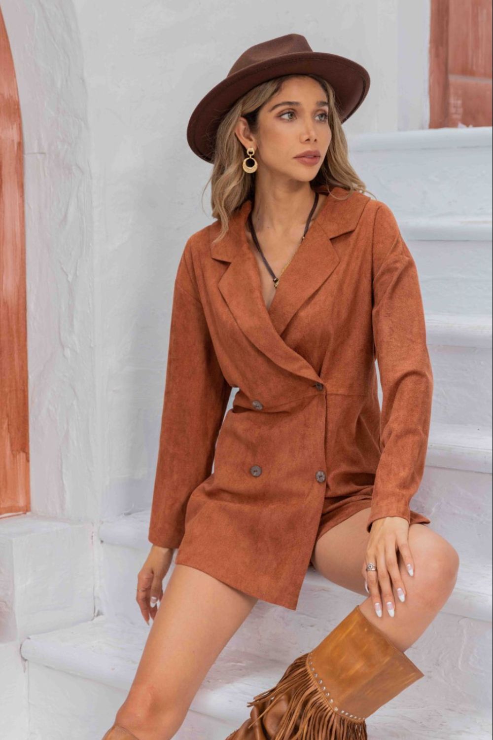 Lapel Collar Long Sleeve Romper - Mervyns