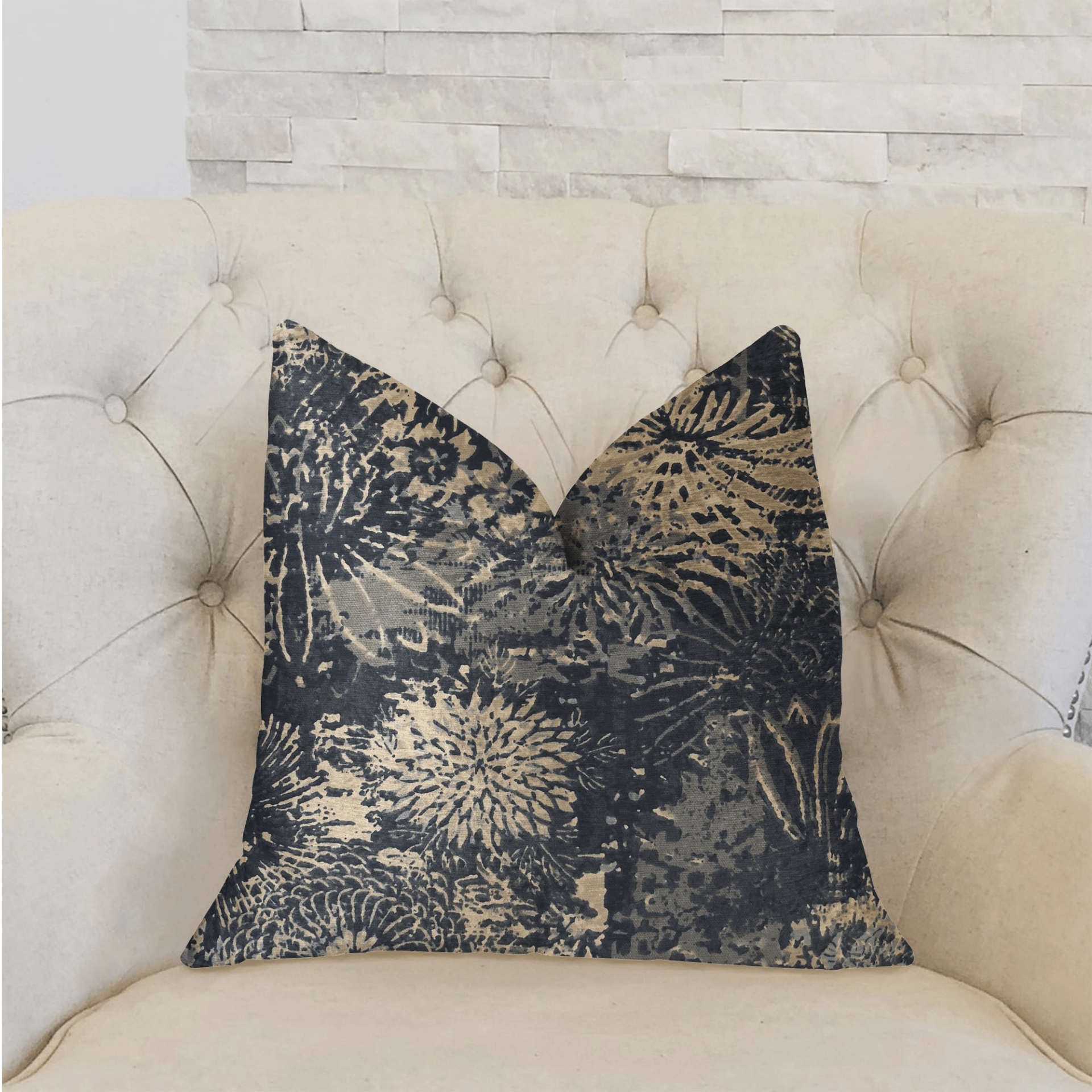 Lazuli Blue and Beige Luxury Throw Pillow - Mervyns