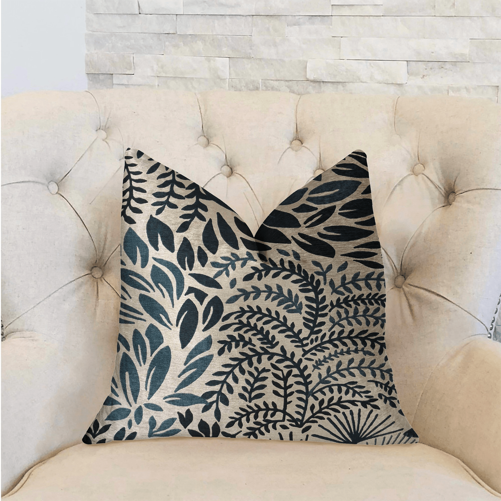 Leaf Snap Blue and Beige Luxury Throw Pillow - Mervyns