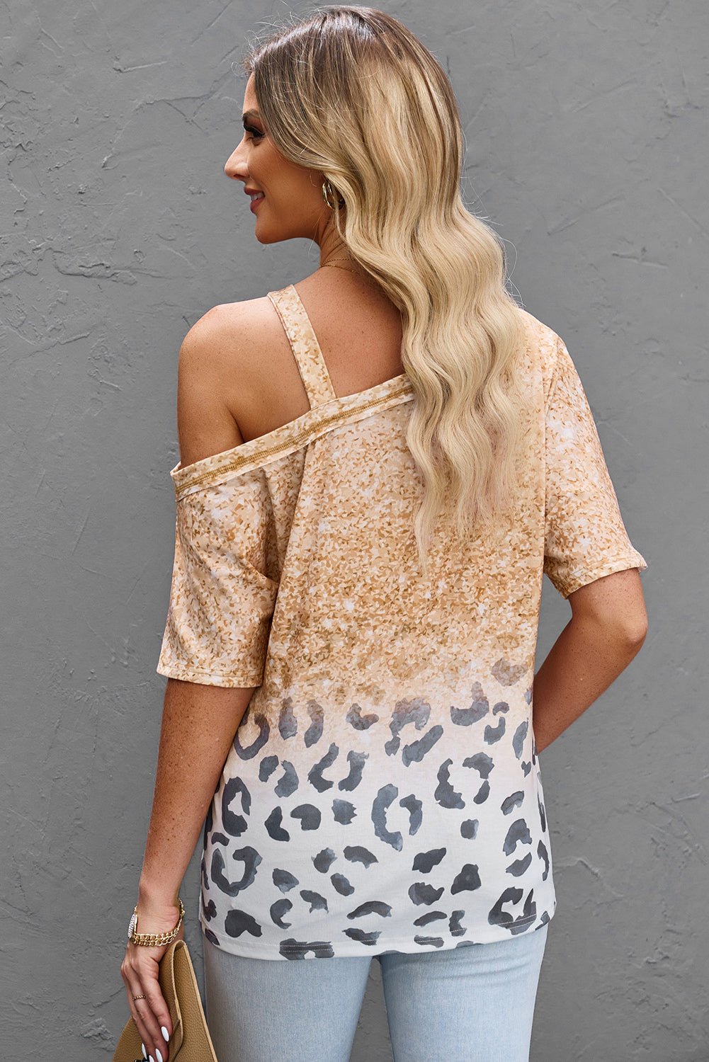 Leopard Asymmetrical Neck Cold - Shoulder Blouse - Mervyns