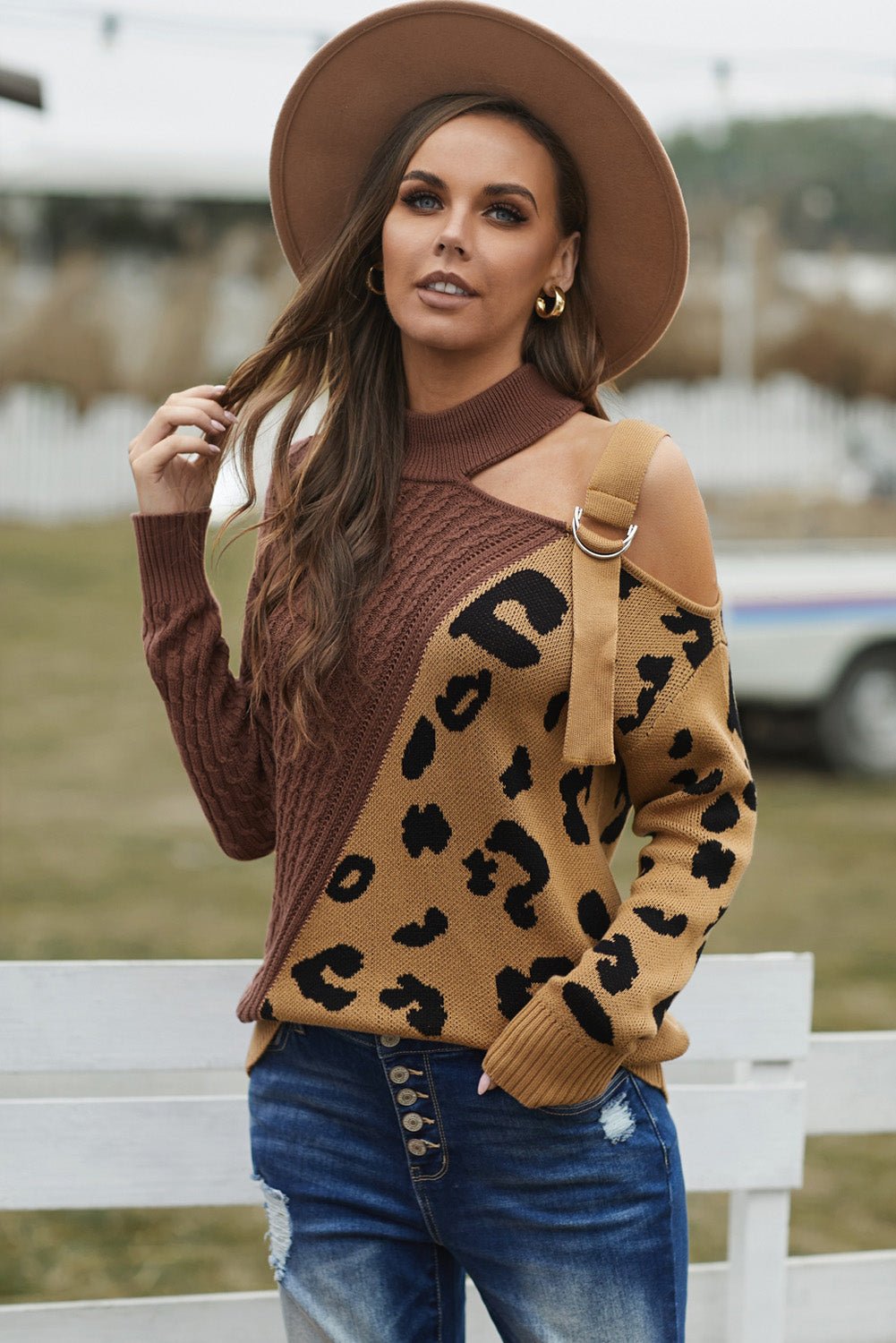 Leopard Block Turtleneck Sweater - Mervyns