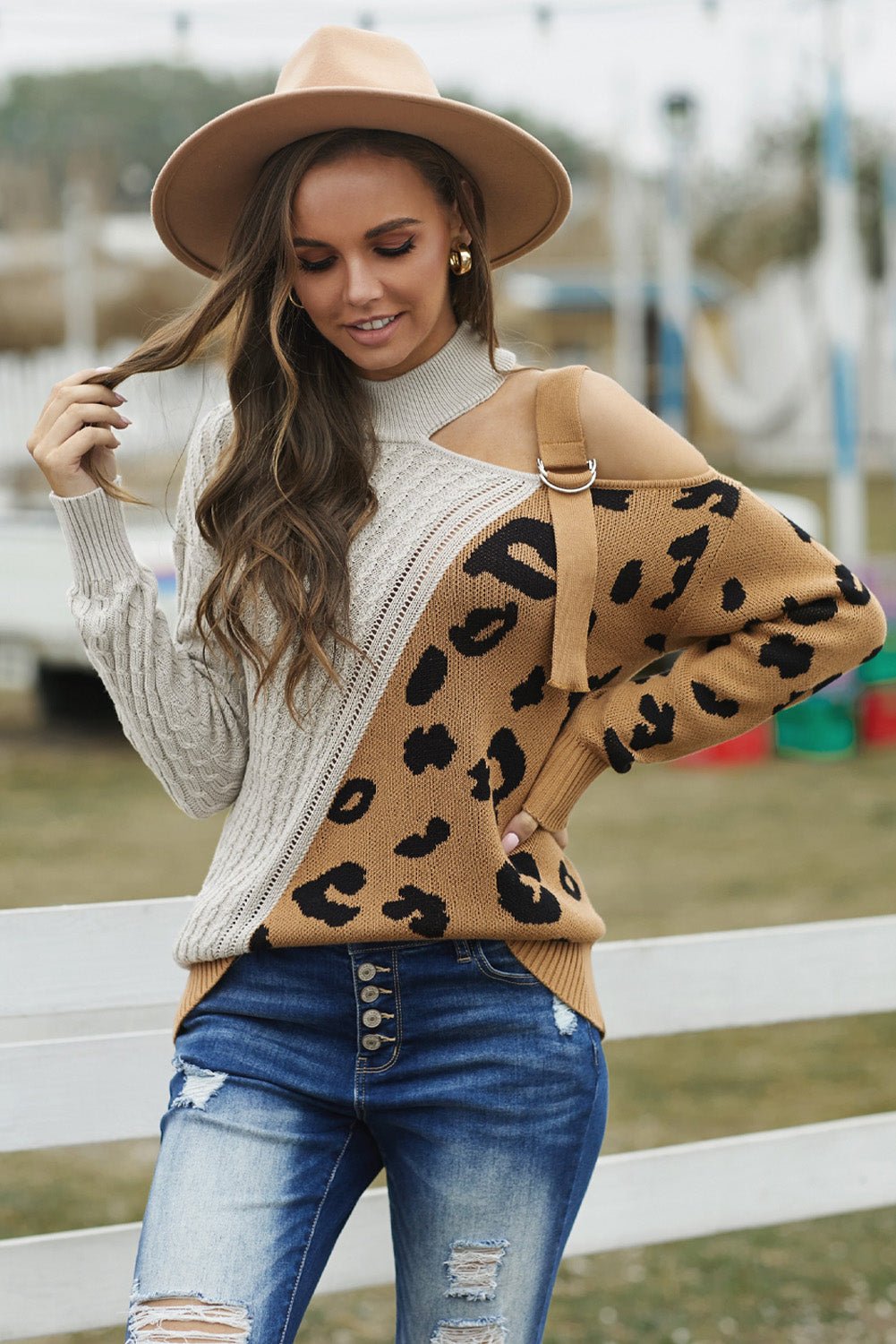 Leopard Block Turtleneck Sweater - Mervyns