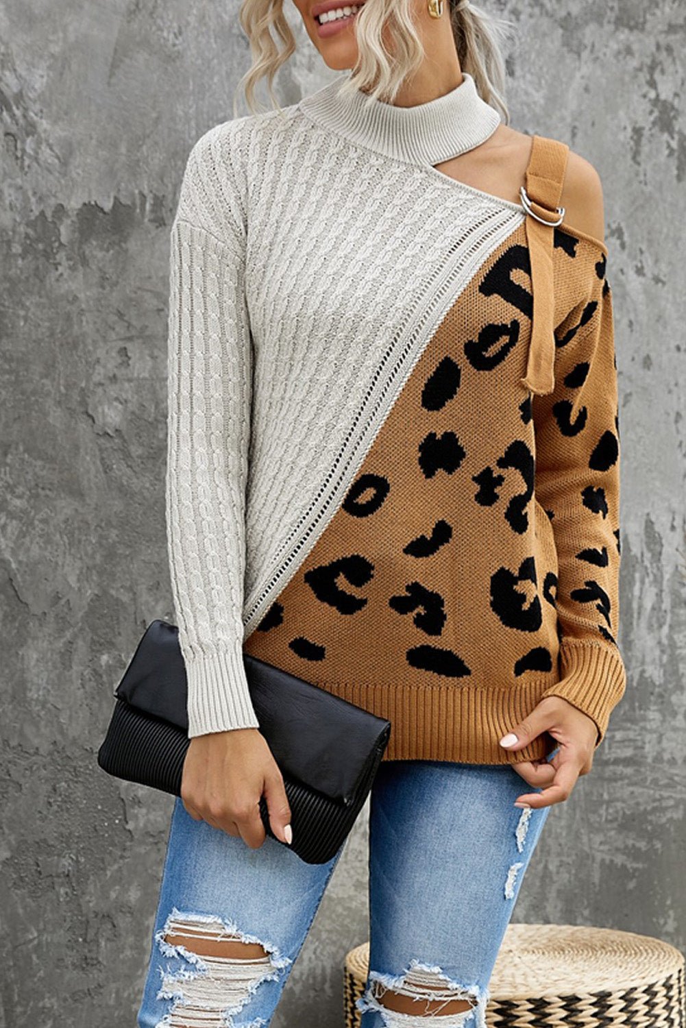 Leopard Block Turtleneck Sweater - Mervyns