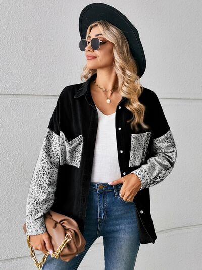 Leopard Button Up Denim Jacket - Mervyns