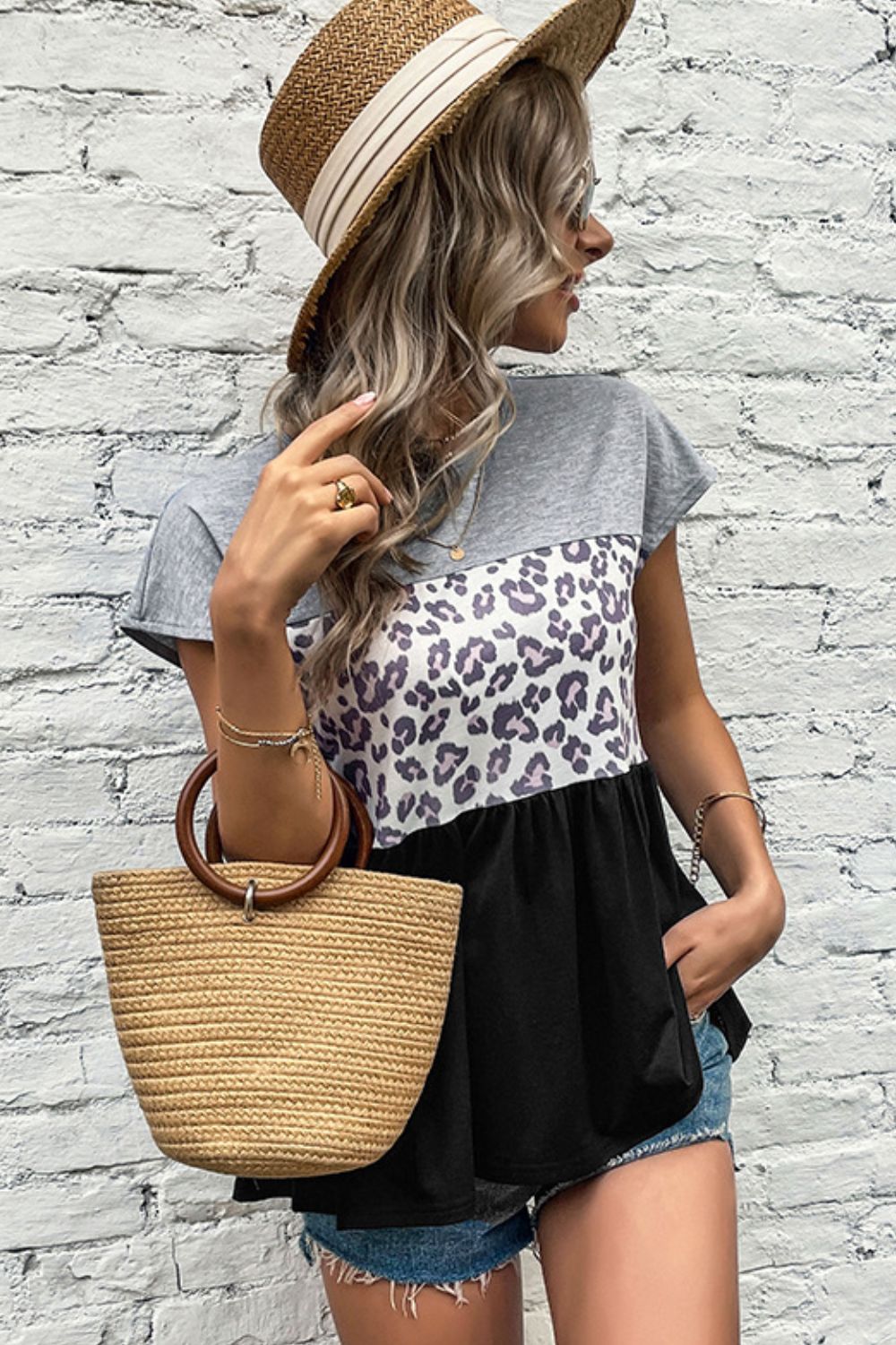 Leopard Color Block Babydoll Tee Shirt - Mervyns