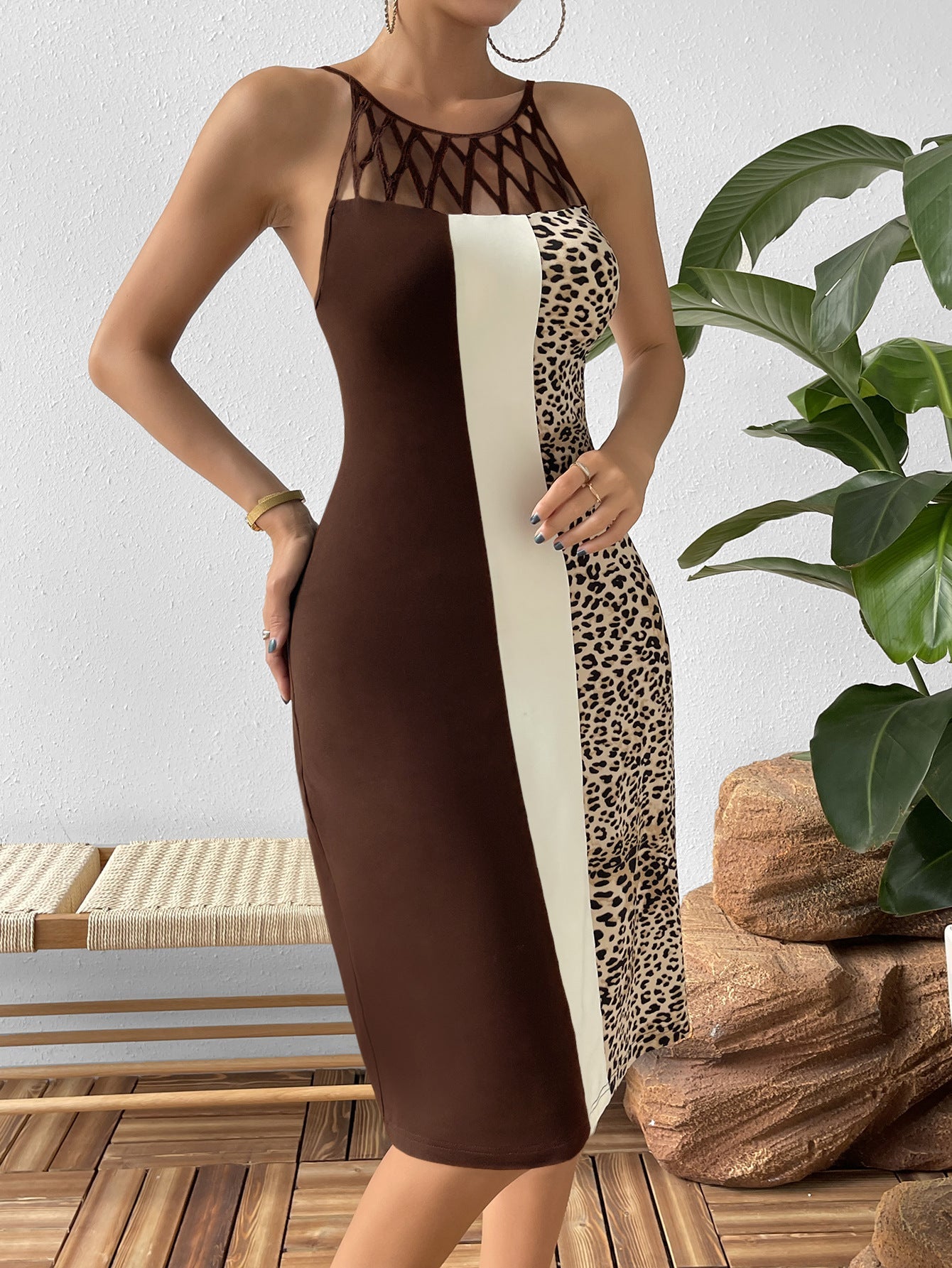 Leopard Color Block Cutout Sleeveless Knee - Length Dress - Mervyns