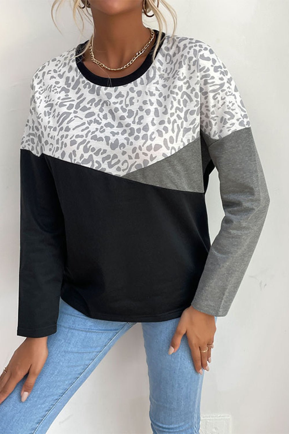 Leopard Color Block Pullover - Mervyns