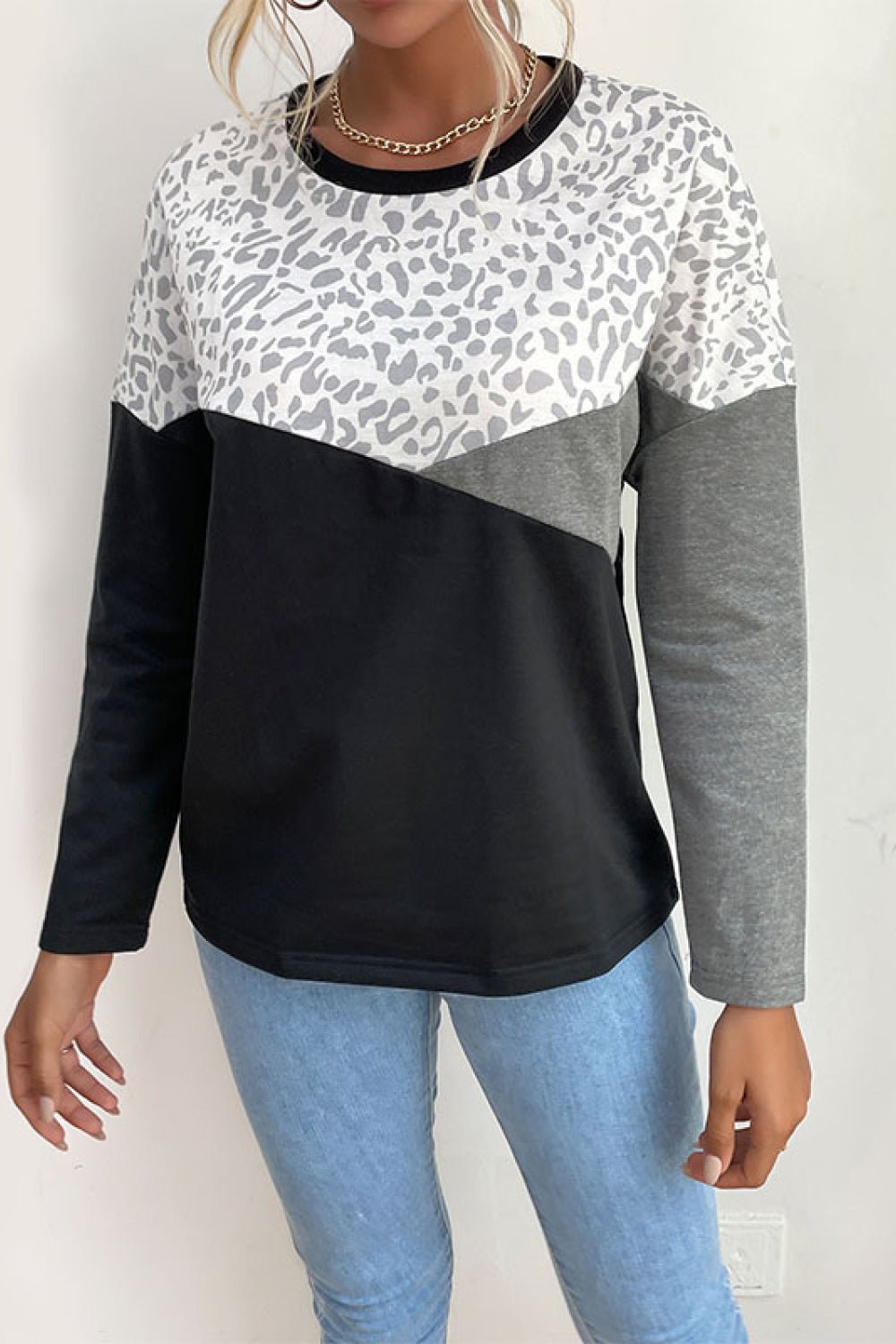 Leopard Color Block Pullover - Mervyns