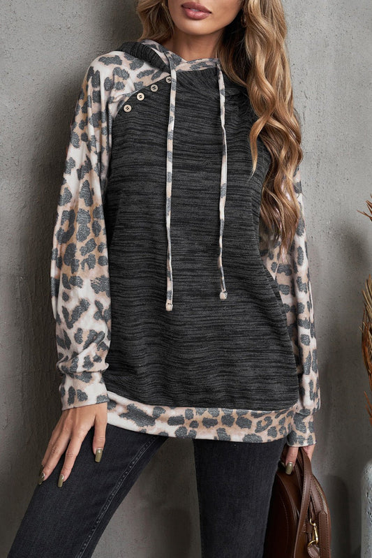 Leopard Color Block Raglan Sleeve Hoodie - Mervyns