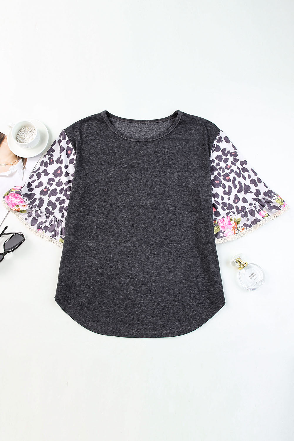 Leopard Flounce Sleeve Round Neck Top - Mervyns