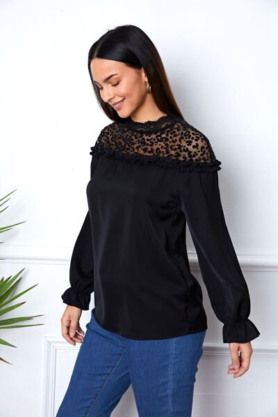 Leopard Frill Flounce Sleeve Blouse - Mervyns