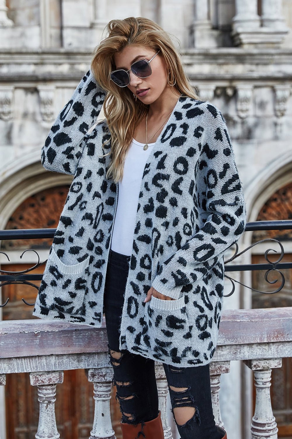 Leopard Longline Cardigan with Pockets - Mervyns