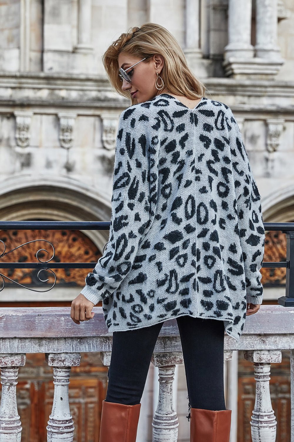 Leopard Longline Cardigan with Pockets - Mervyns