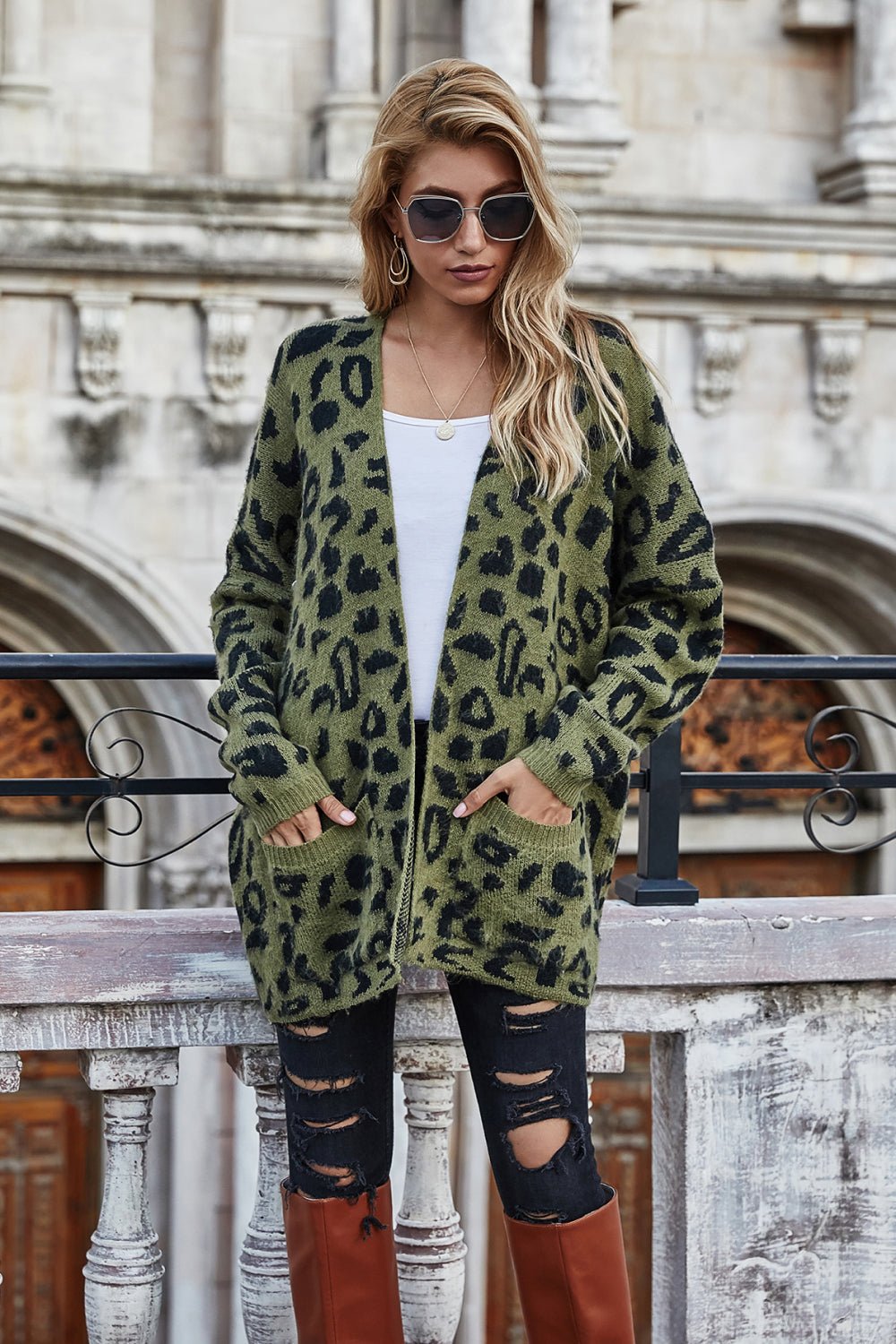 Leopard Longline Cardigan with Pockets - Mervyns