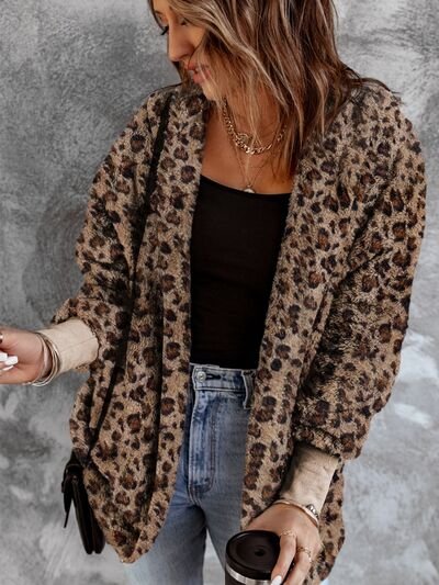 Leopard Open Front Hooded Jacket - Mervyns