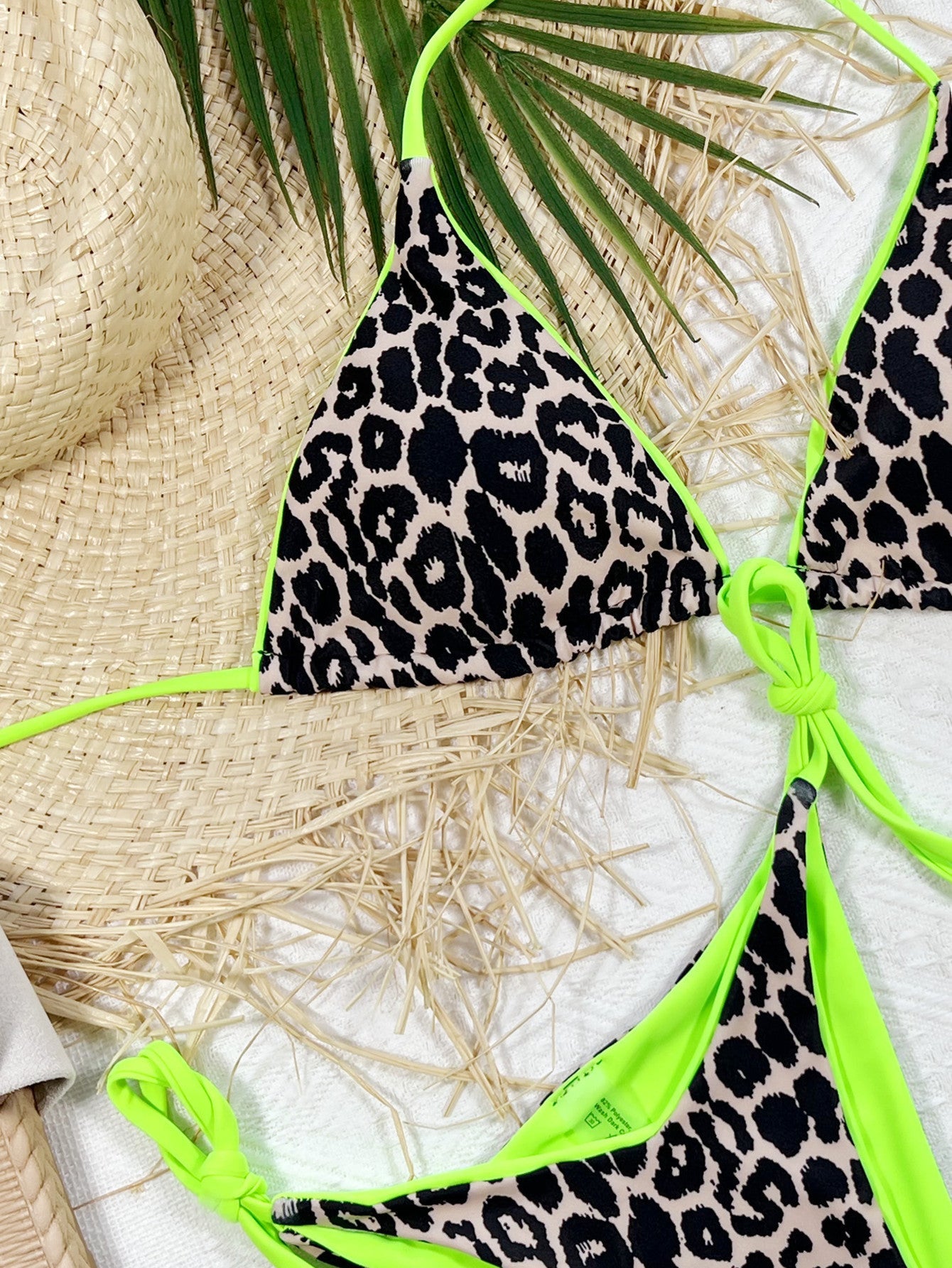 Leopard Print Halter Neck Tie Side Bikini Set - Mervyns