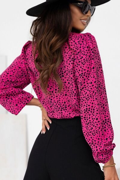 Leopard Round Neck Balloon Sleeve Blouse - Mervyns