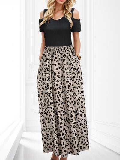 Leopard Round Neck Cold Shoulder Dress - Mervyns