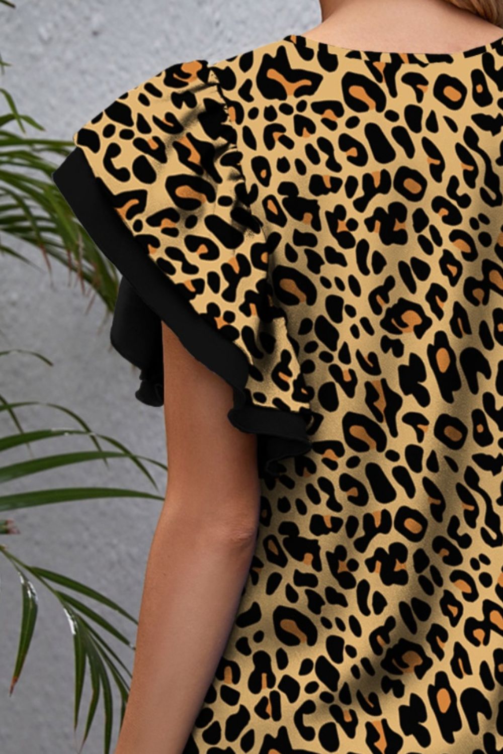 Leopard Round Neck Flounce Sleeve Blouse - Mervyns