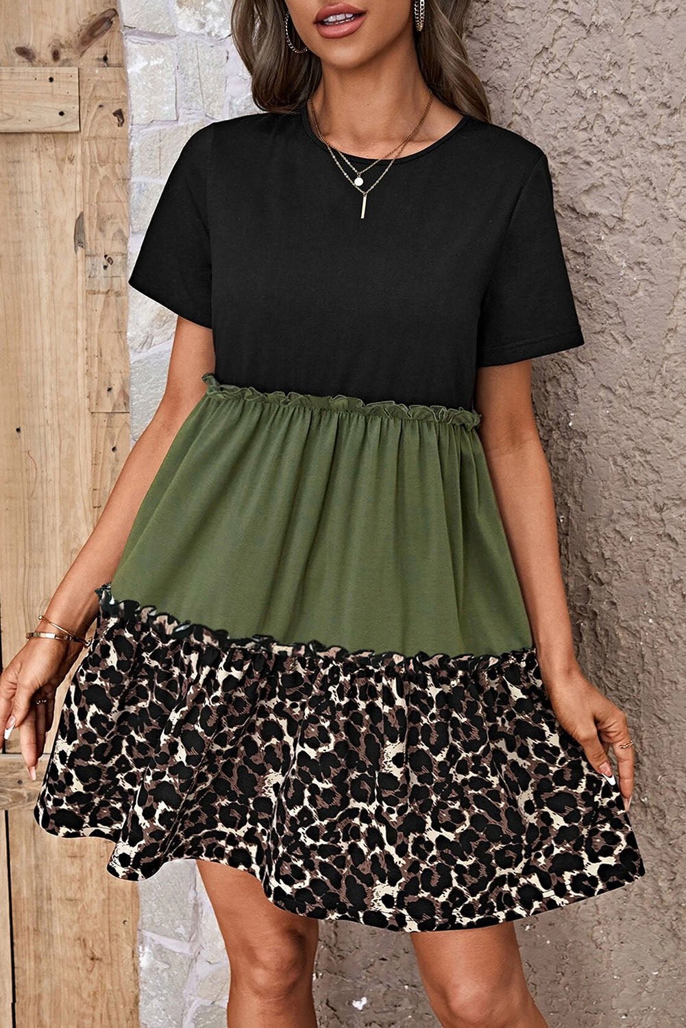 Leopard Round Neck Short Sleeve Dress - Mervyns