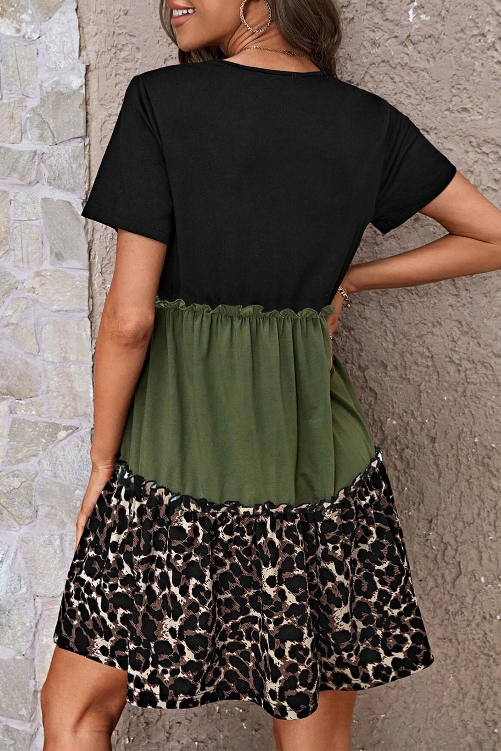 Leopard Round Neck Short Sleeve Dress - Mervyns