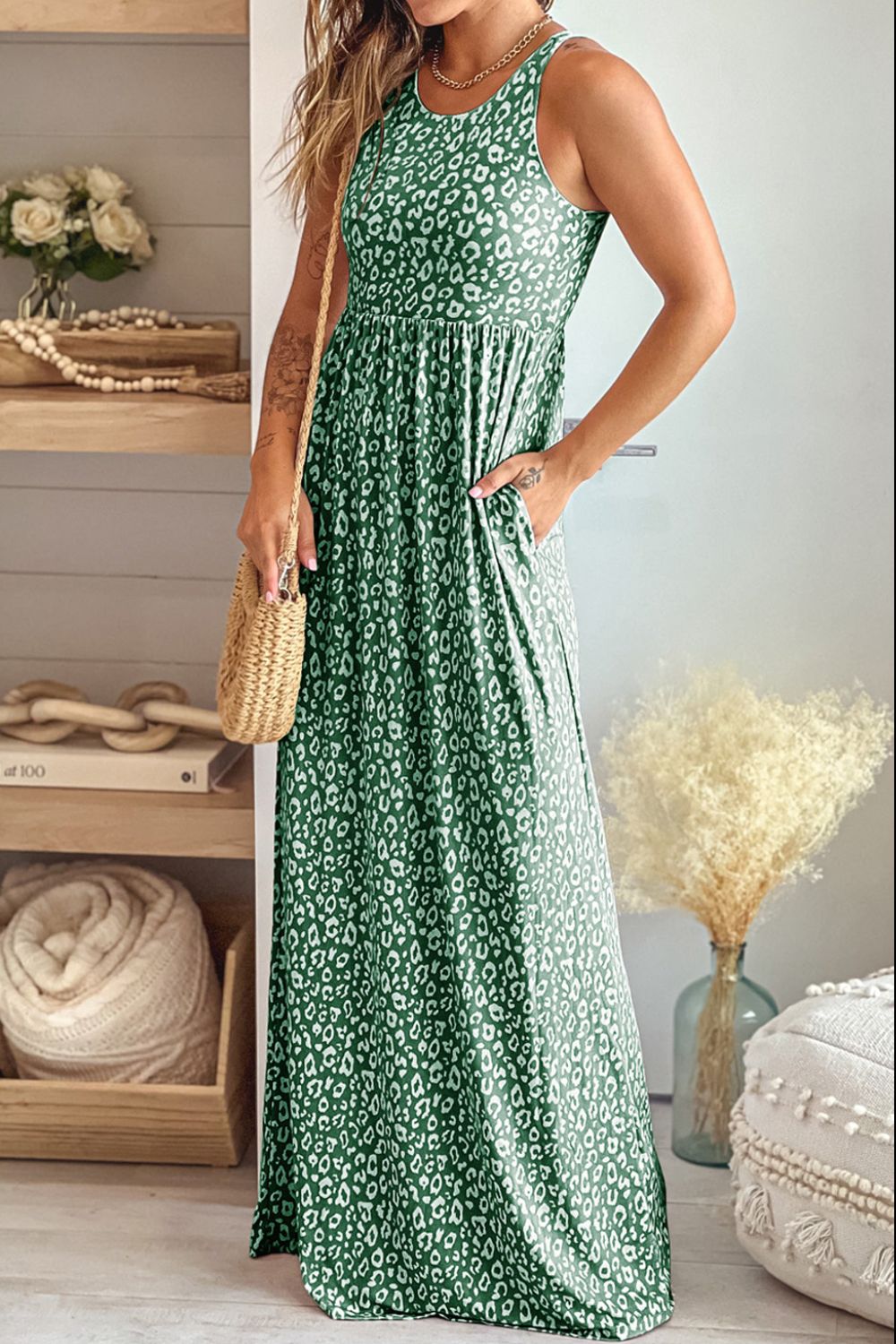 Leopard Round Neck Sleeveless Maxi Dress - Mervyns