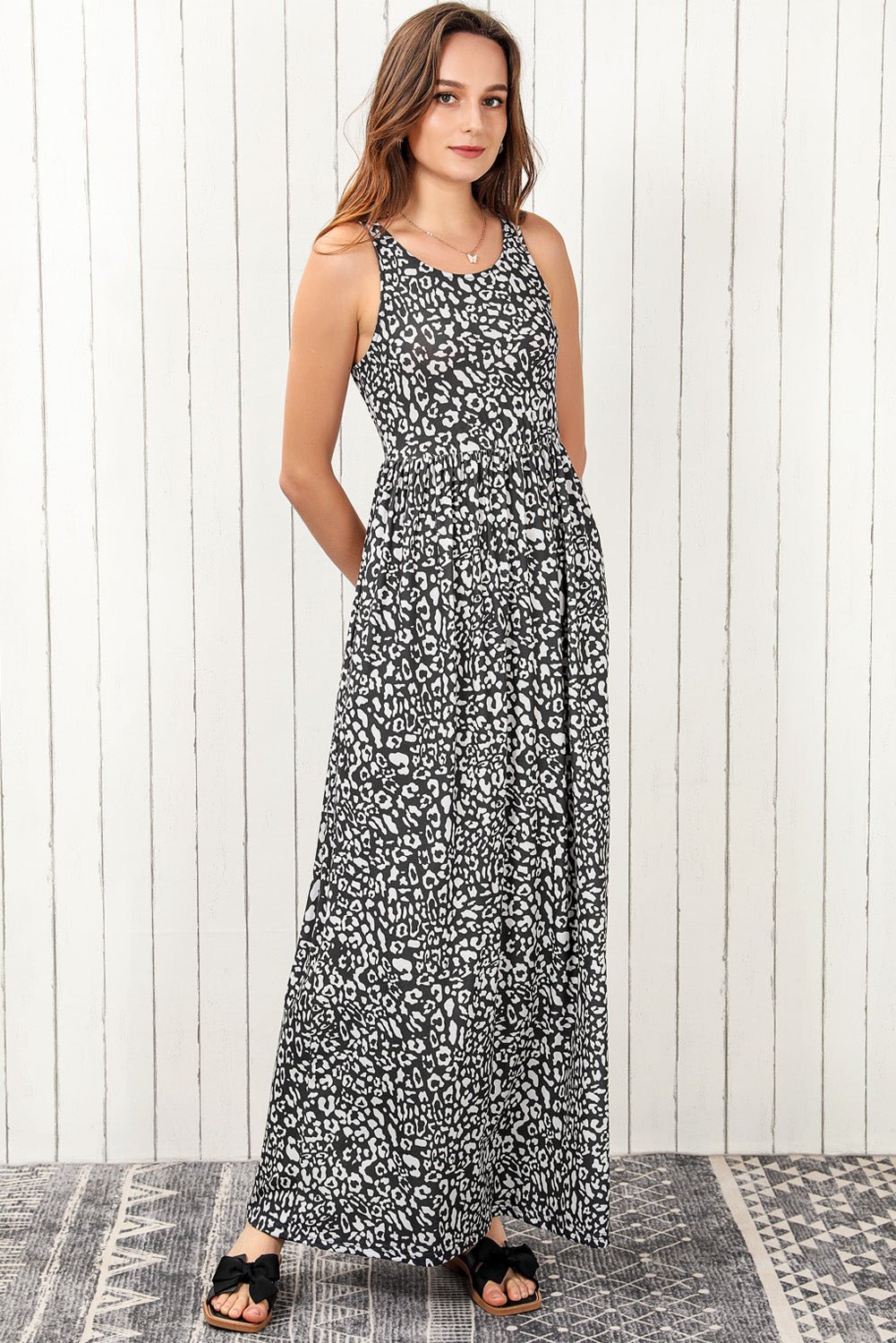 Leopard Round Neck Sleeveless Maxi Dress - Mervyns