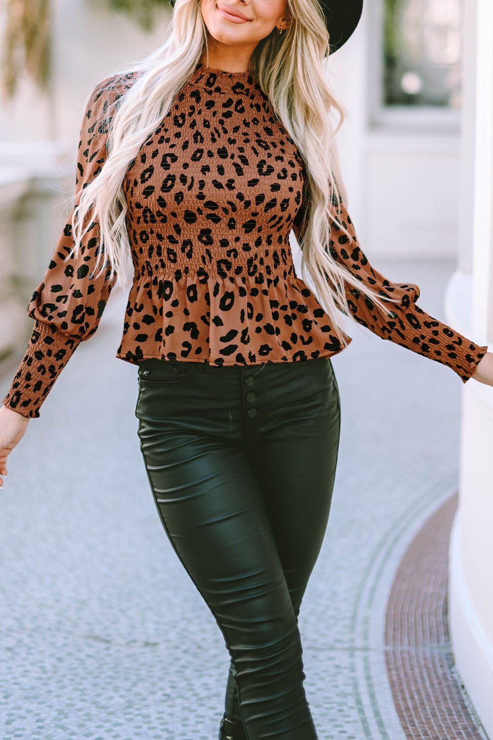 Leopard Smocked Peplum Top - Mervyns