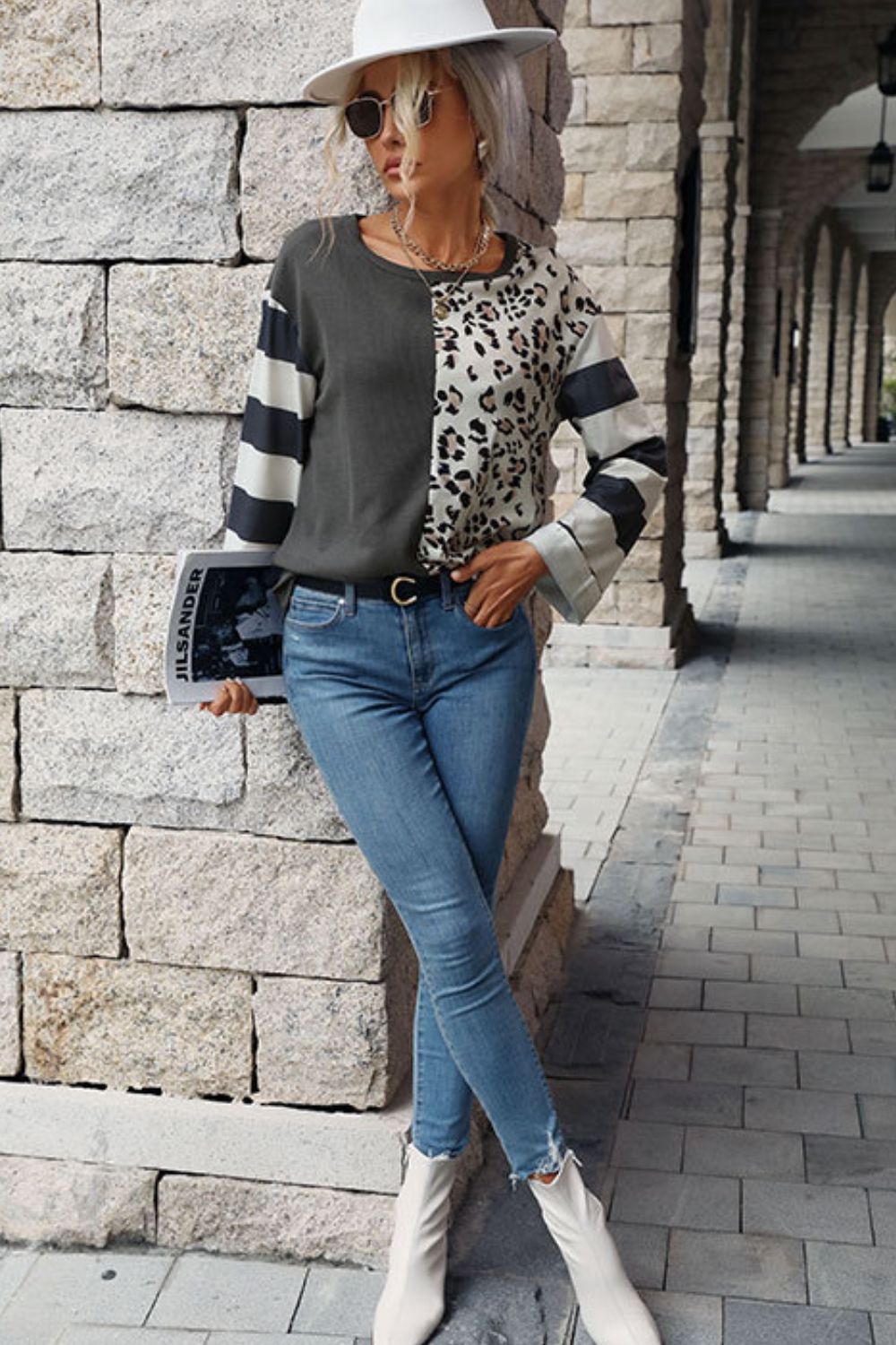 Leopard Striped Round Neck Long Sleeve Tee - Mervyns