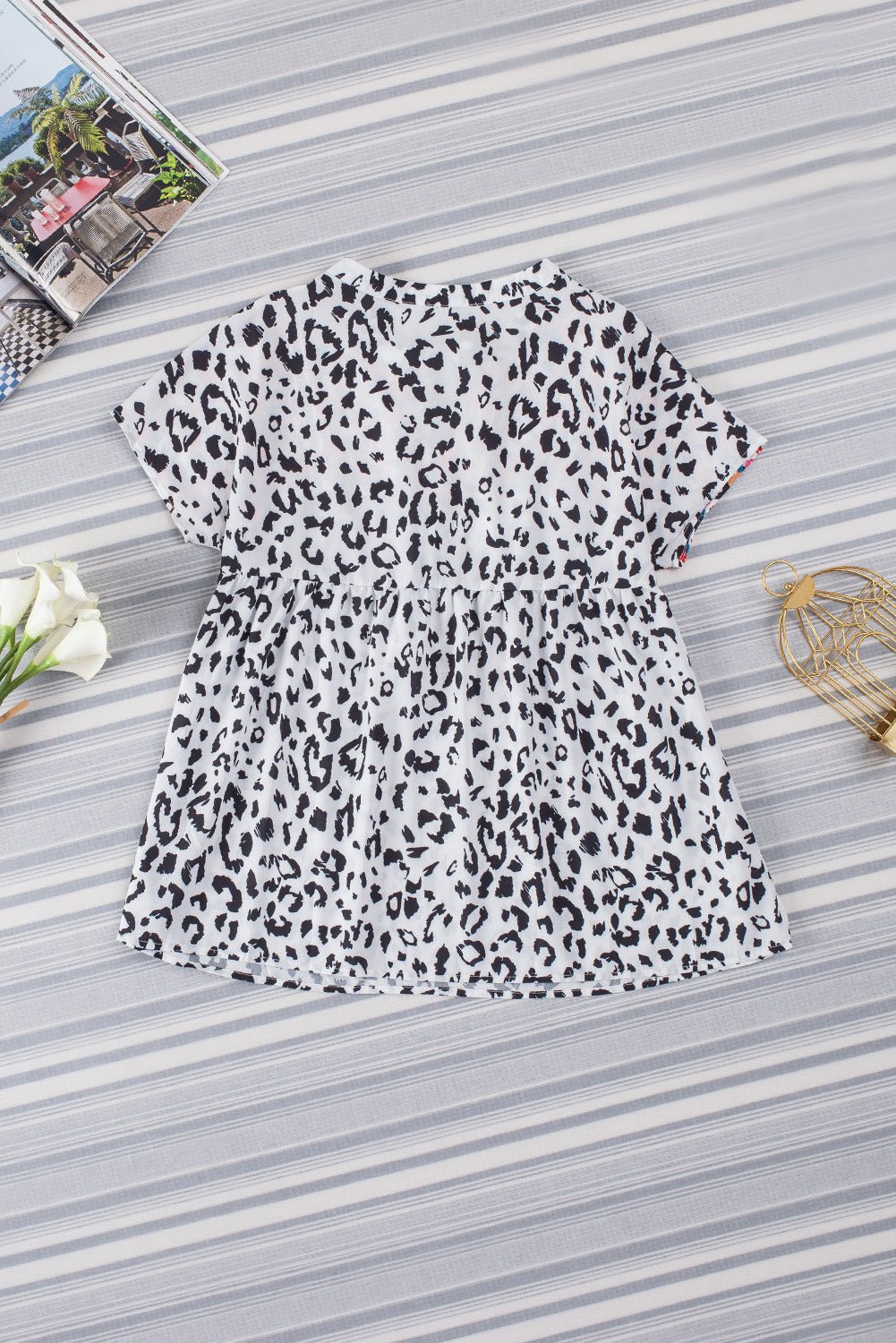 Leopard Tassel Tie Short Sleeve Top - Mervyns