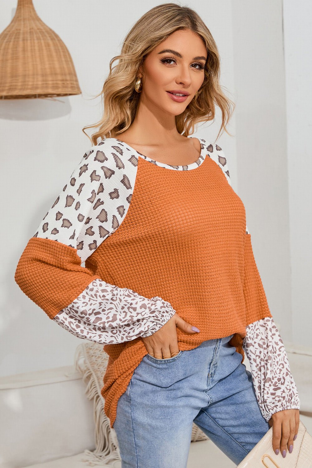 Leopard Waffle - Knit Blouse - Mervyns