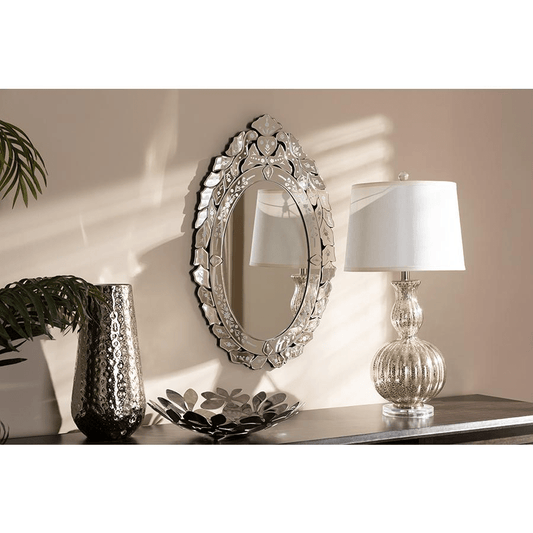 Livia Classic and Traditional Silver Finished Venetian Style Accent Wall Mirror - Mervyns