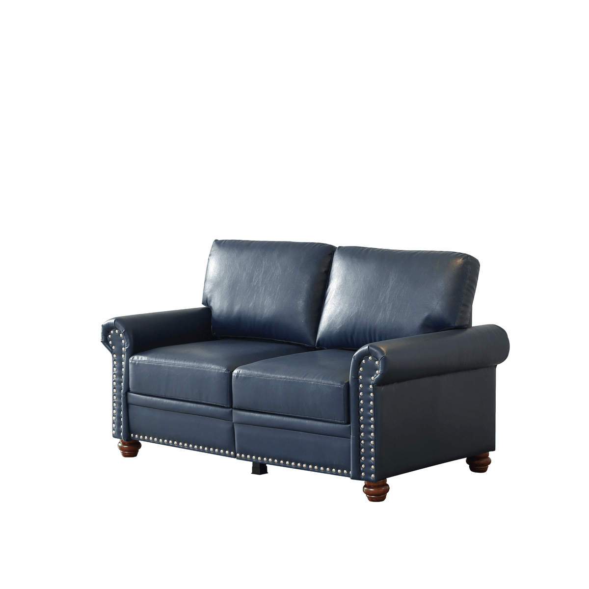Living Room Sofa Loveseat Round Arm with Silver Nails Couch Navy Blue Faux Leather - Mervyns