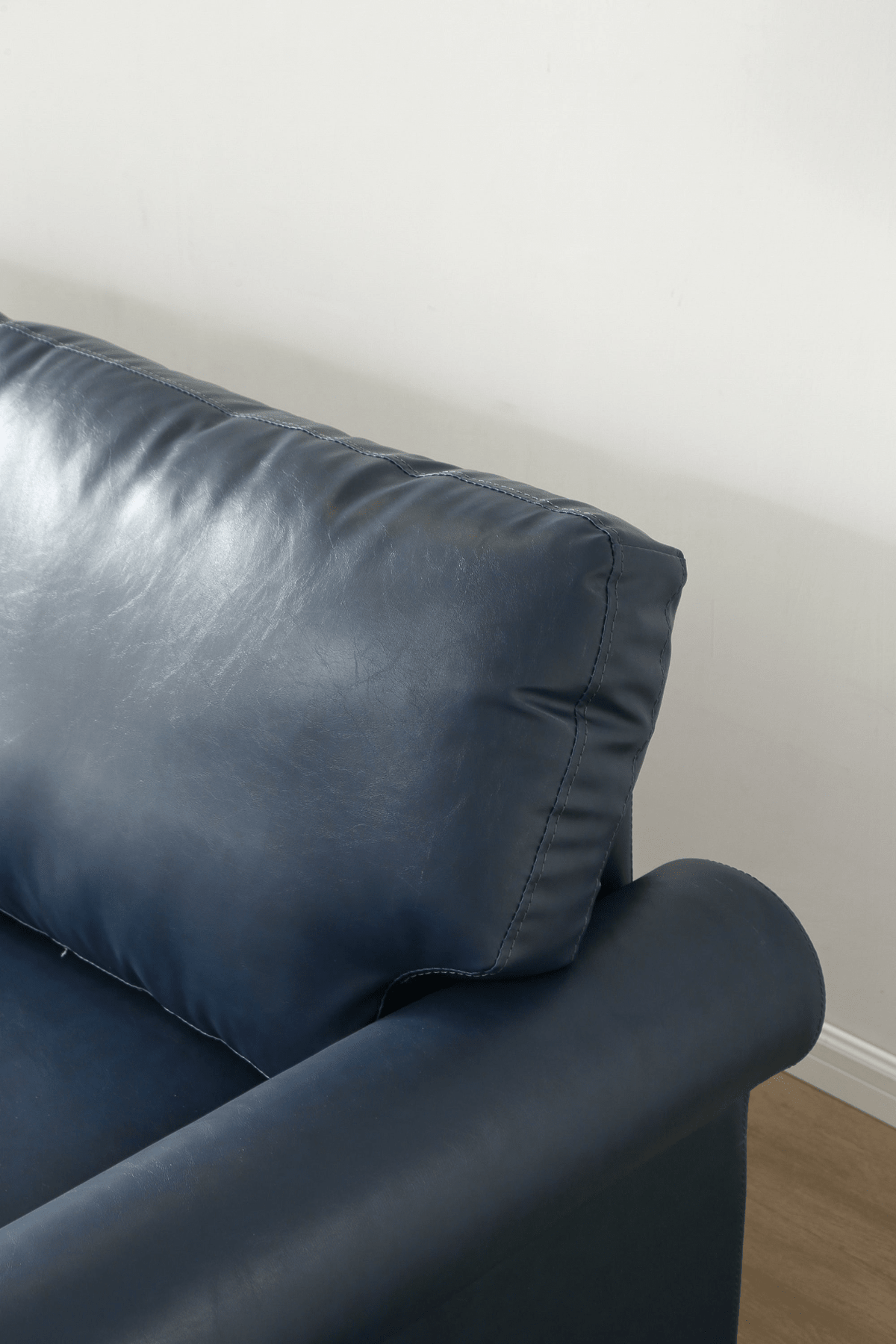 Living Room Sofa Loveseat Round Arm with Silver Nails Couch Navy Blue Faux Leather - Mervyns