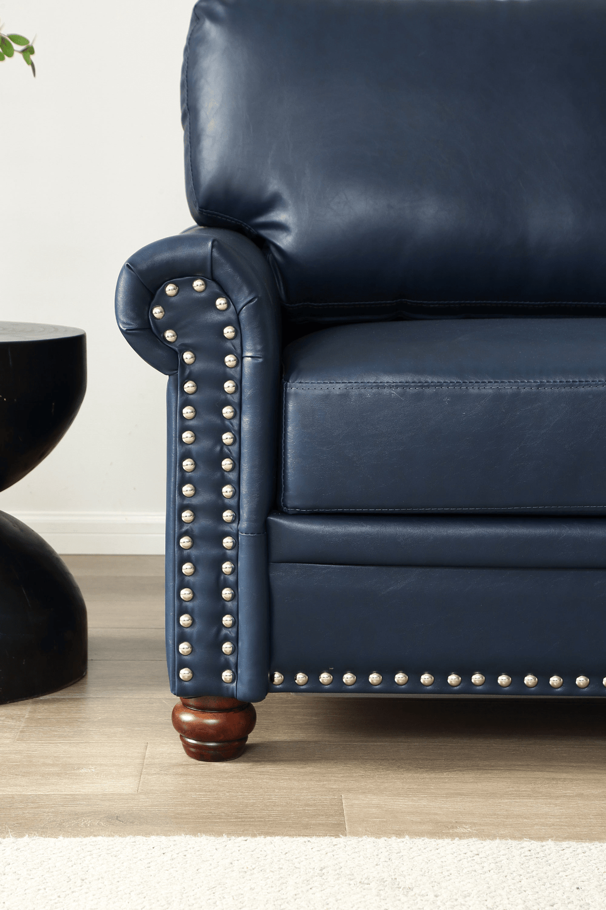 Living Room Sofa Loveseat Round Arm with Silver Nails Couch Navy Blue Faux Leather - Mervyns