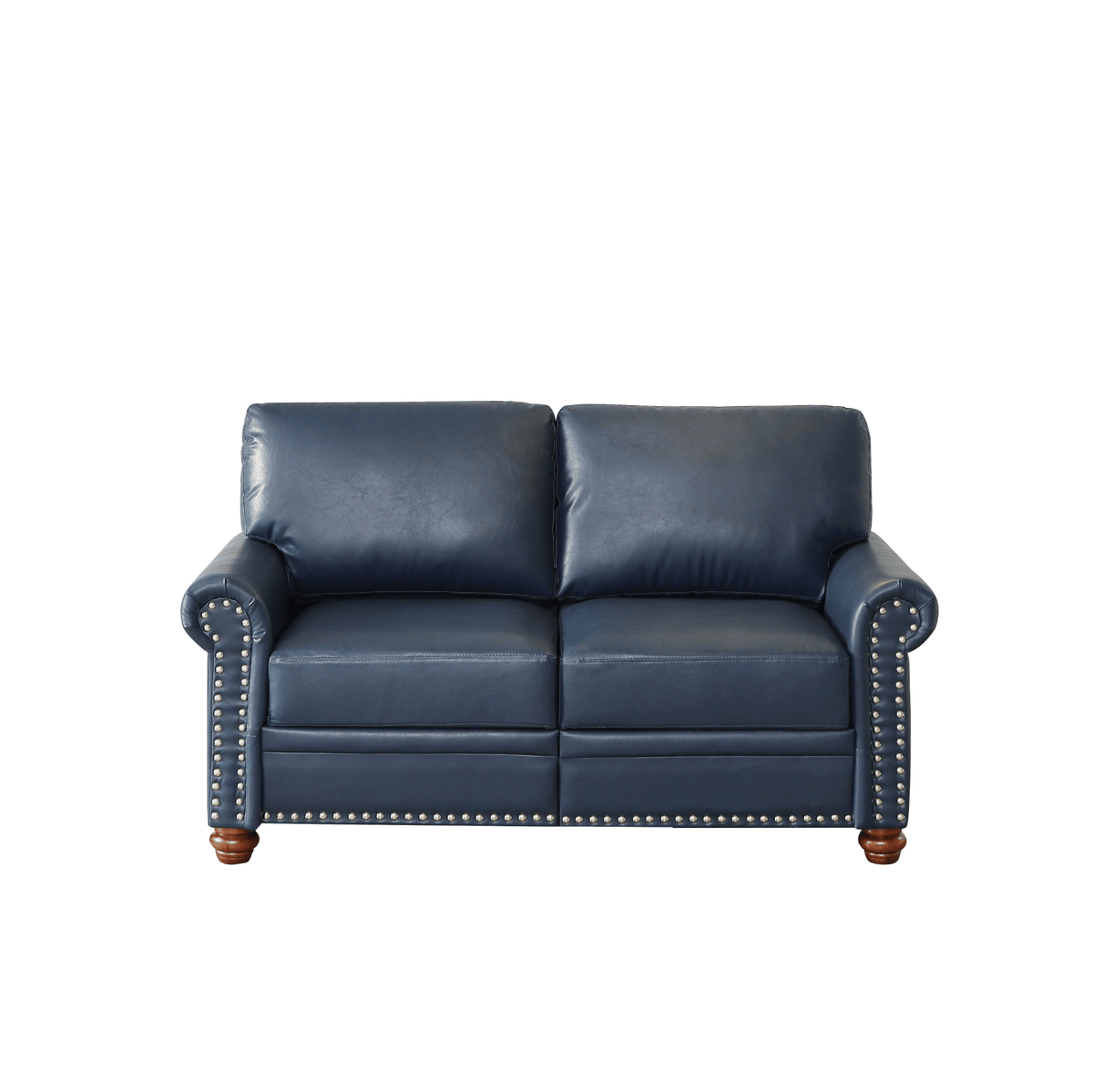 Living Room Sofa Loveseat Round Arm with Silver Nails Couch Navy Blue Faux Leather - Mervyns