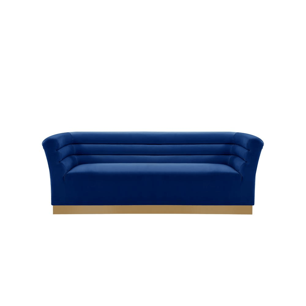 Livingston Blue Velour Sofa with Gold Trim - Mervyns