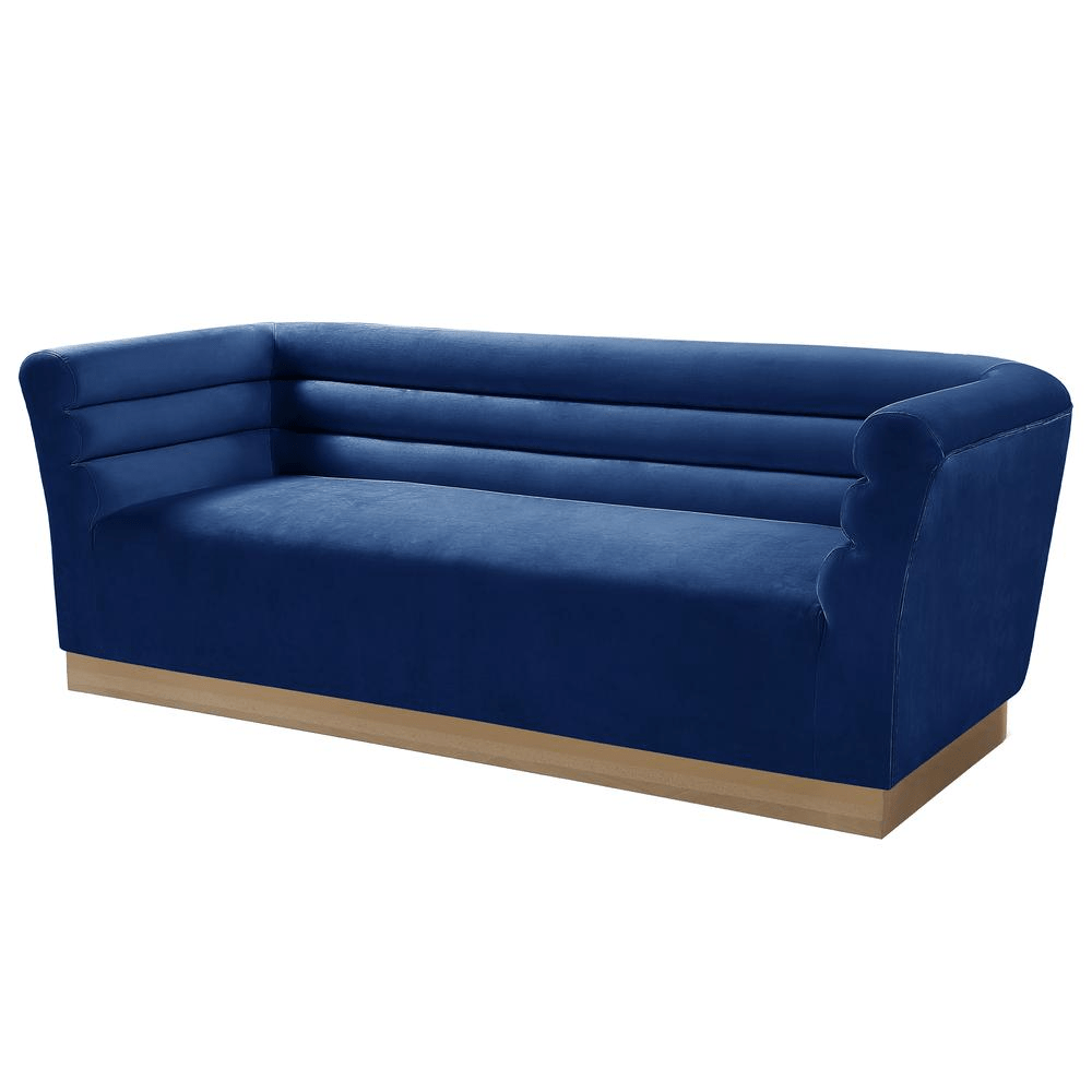 Livingston Blue Velour Sofa with Gold Trim - Mervyns