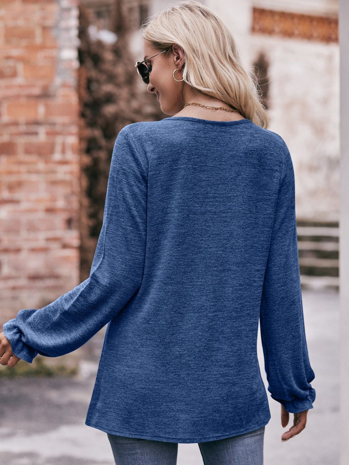 Long Flounce Sleeve Round Neck Blouse - Mervyns