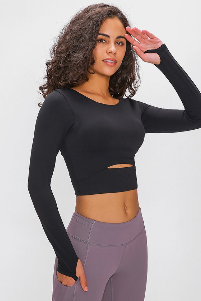 Long Sleeve Cropped Top With Sports Strap - Mervyns